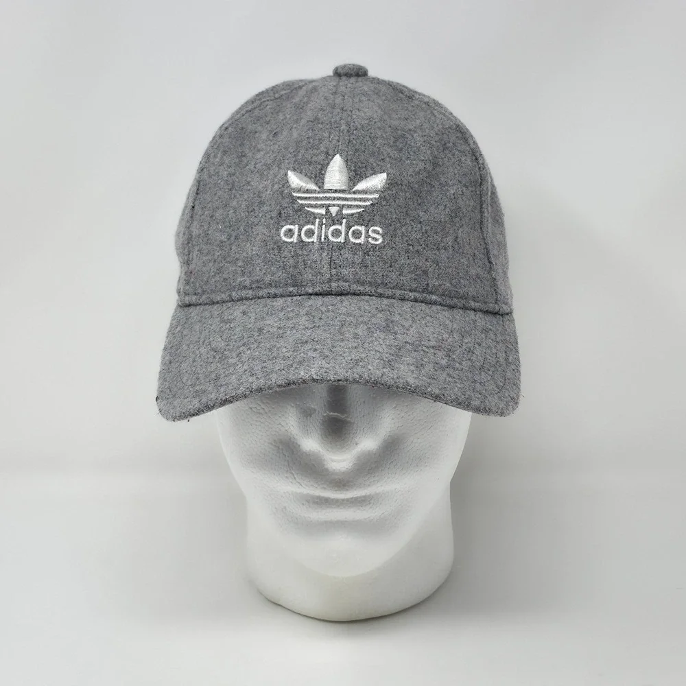 Adidas Wool Blend Hat Gray Trefoil 3 Stripes Logo Strapback Dad Cap Y2K One Size